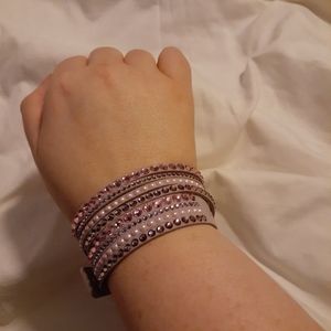 Luxurious suede pearl and Swarovski wrap bracelet